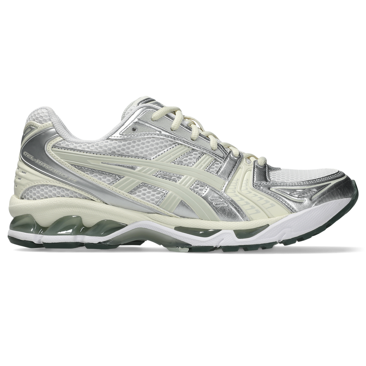 Chaussure de running Asics Gel-Kayano 14 blanc et vert – vue 1