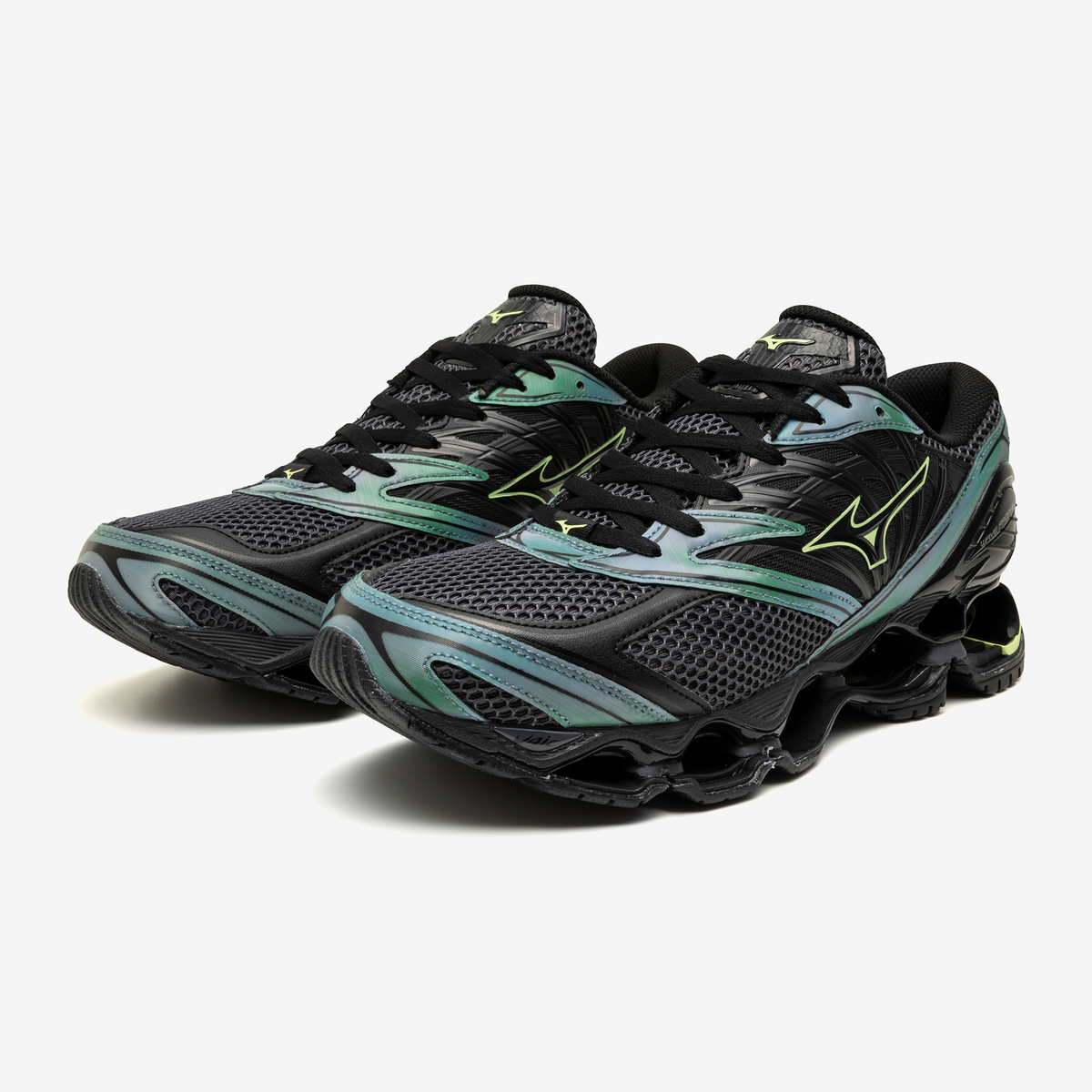 Chaussure de running Mizuno Wave Prophecy gris et vert – vue 2