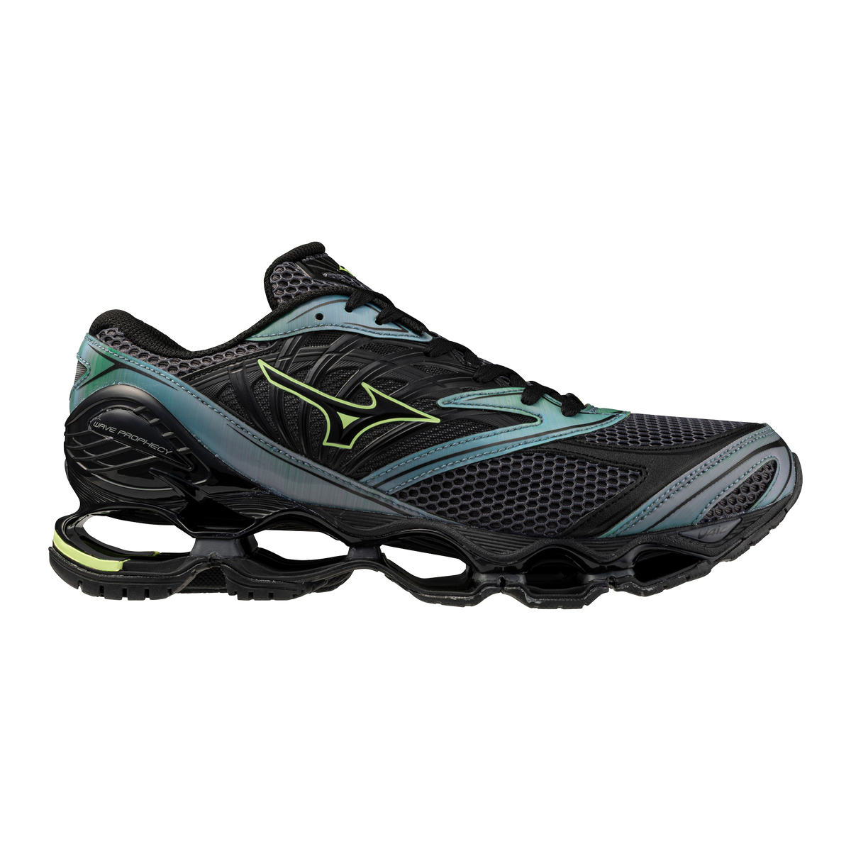 Chaussure de running Mizuno Wave Prophecy gris et vert – vue 1