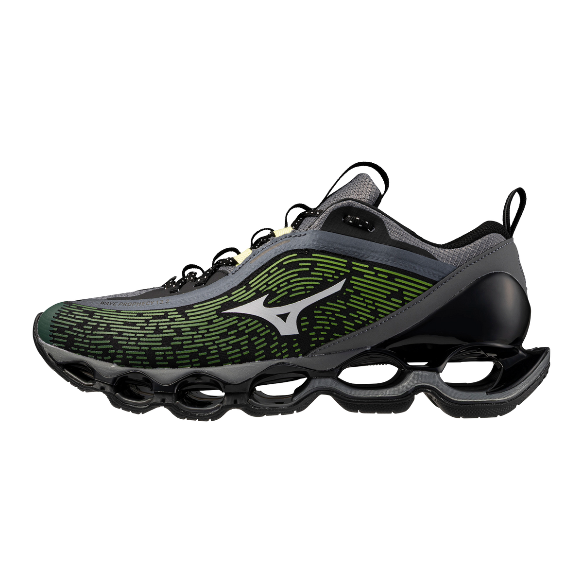 Chaussure de running Mizuno Wave Prophecy 13.2 vert et argent – vue 2