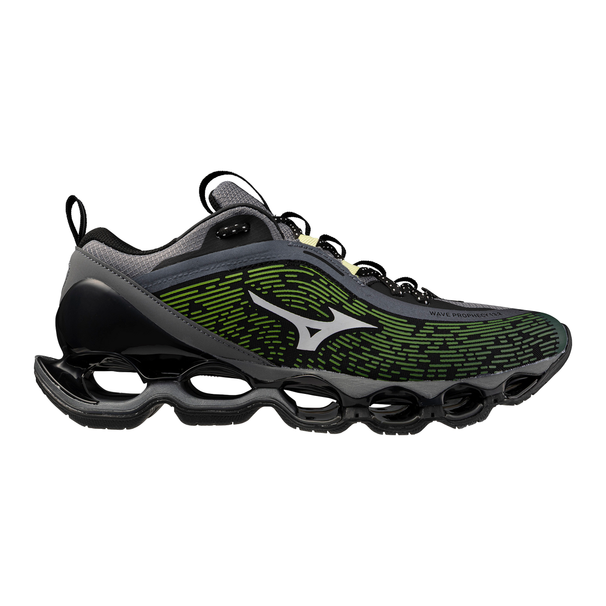 Chaussure de running Mizuno Wave Prophecy 13.2 vert et argent – vue 1