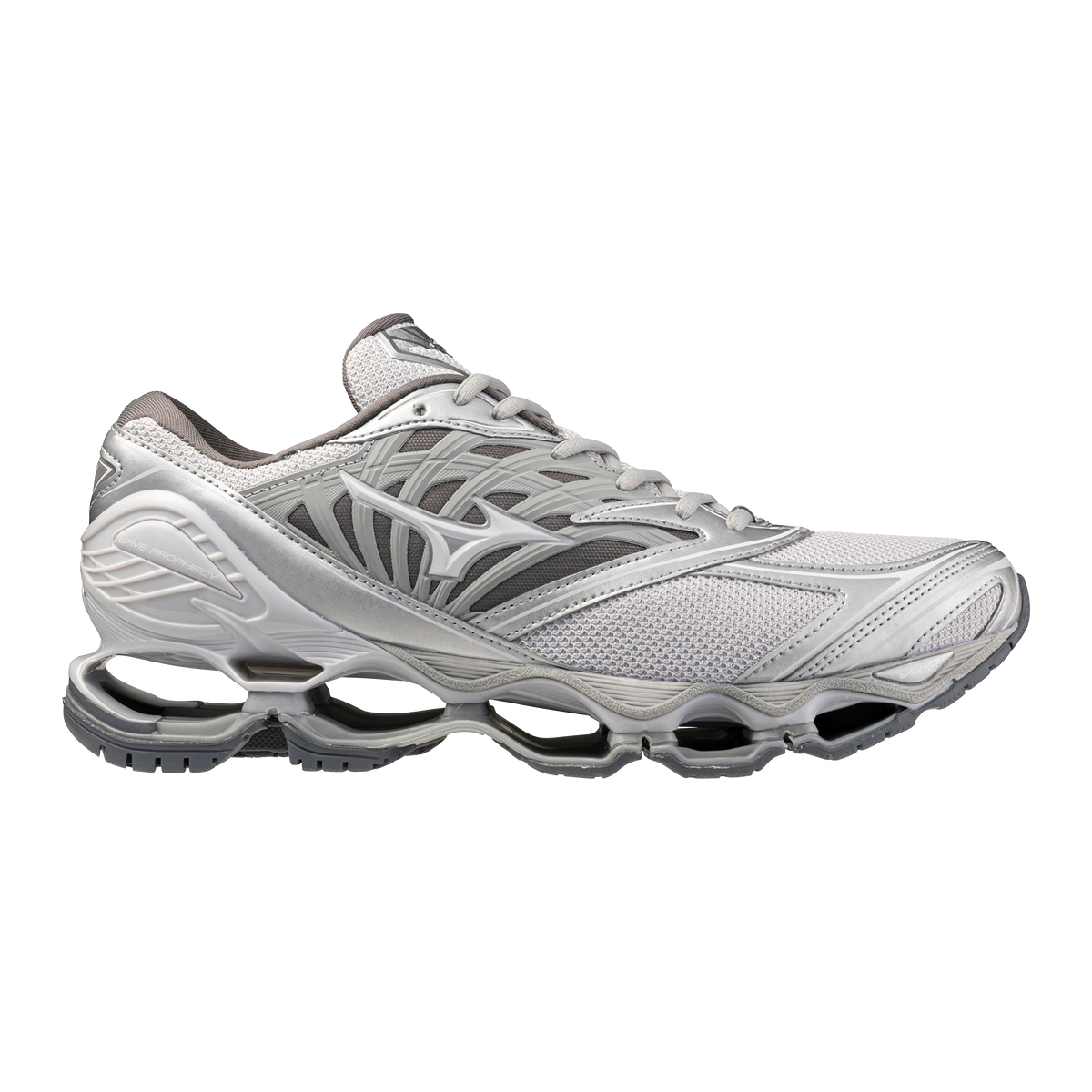Chaussure de running Mizuno Wave Prophecy blanc et argent – vue 1