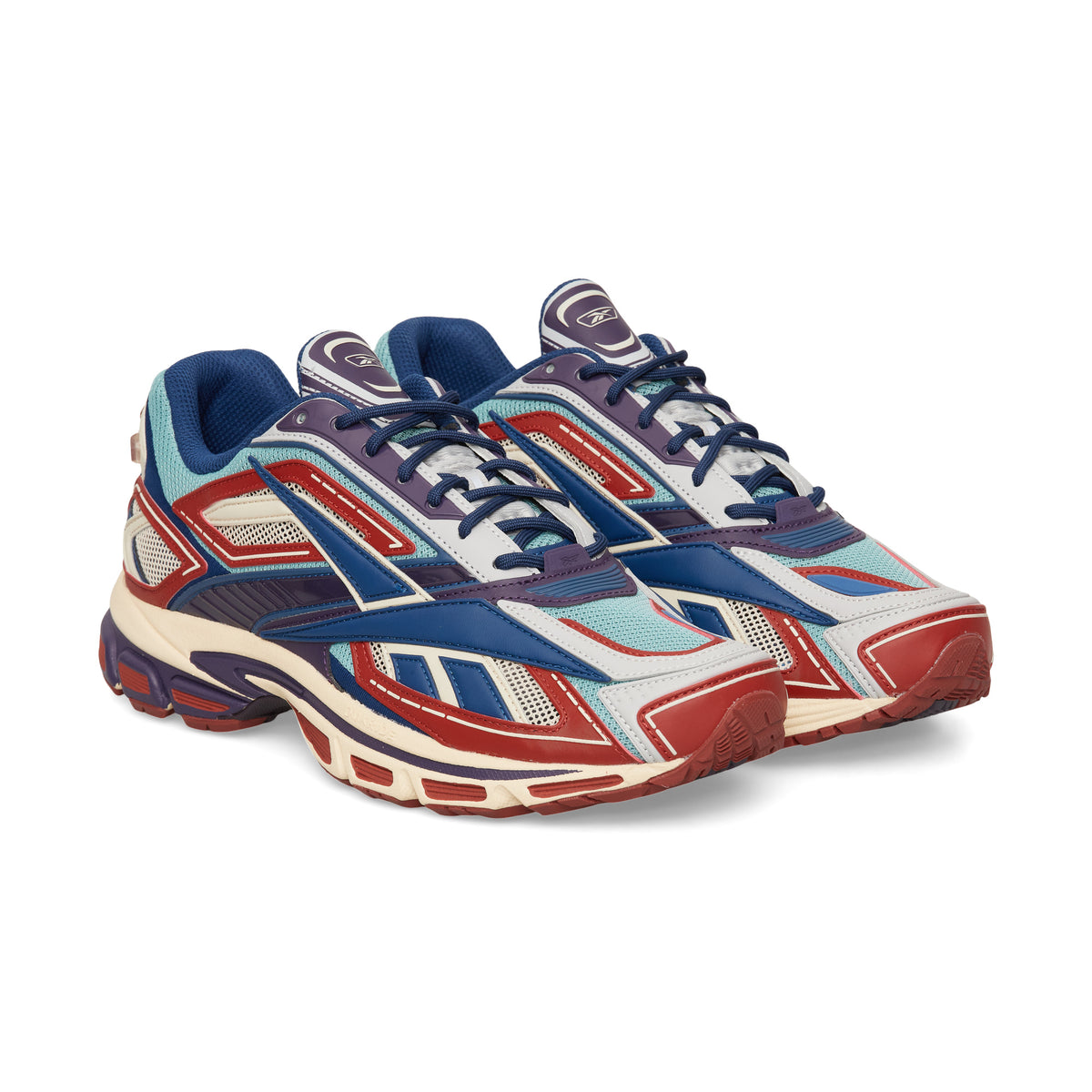 Chaussure de running Reebok Premier Road Ultra bleu et rouge – vue 3/4 avant