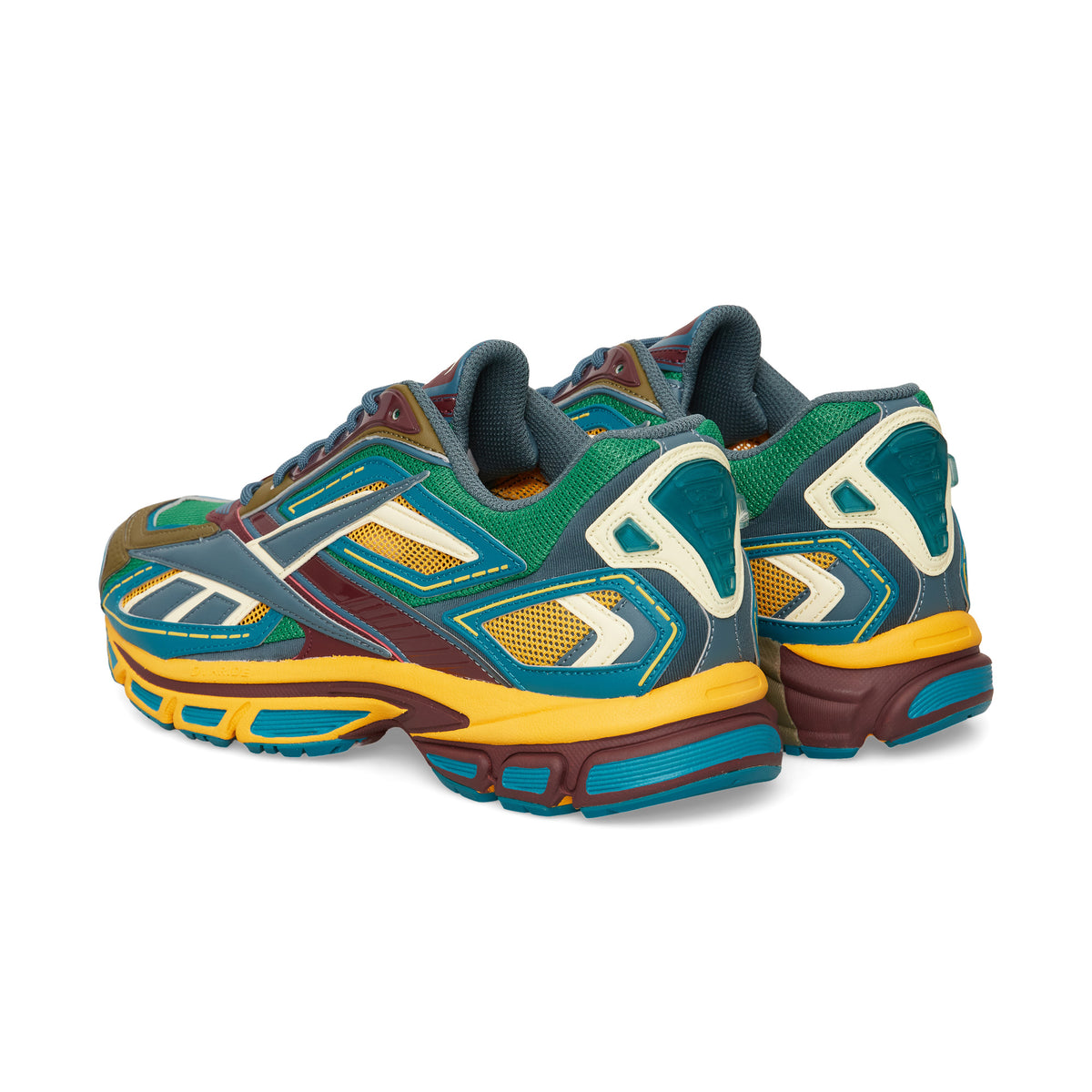 Chaussure de running Reebok Premier Road Ultra vert et bleu – vue 3/4 arrière